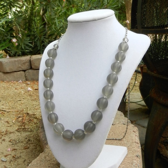Gray Acrylic Beads & Chain Necklace - Picture 2 of 8